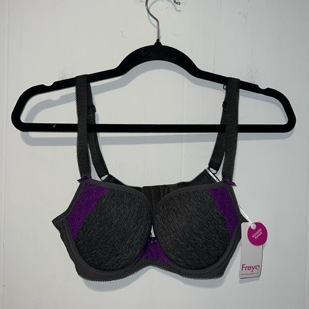 NWT Freya Lingerie Moulded Plunge Padded Underwire Delight Gray & Purple G7